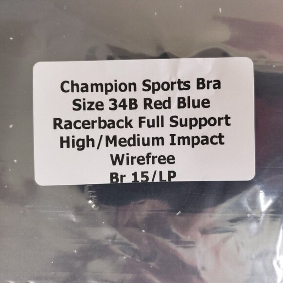 Champion Sports Bra Size 34B Red Blue Racerback Full Support High/Medium Impact - Picture 7 of 7